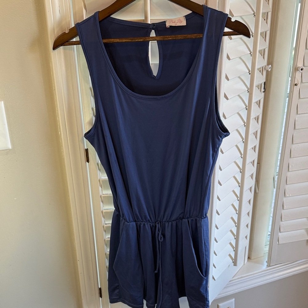 Pink Lily Deep Blue Sleeveless Romper